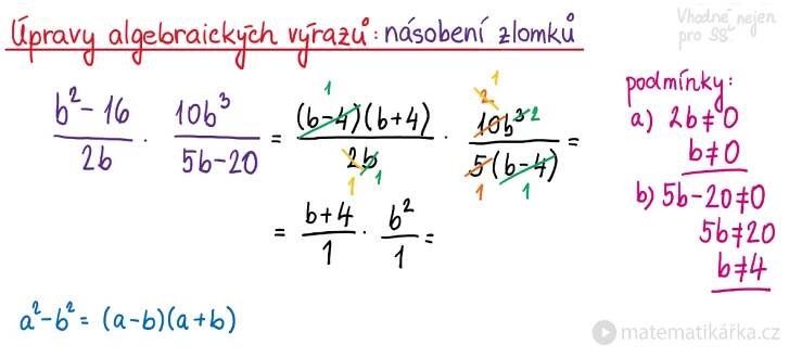 Úpravy algebraických výrazů - dva zlomky v násobení