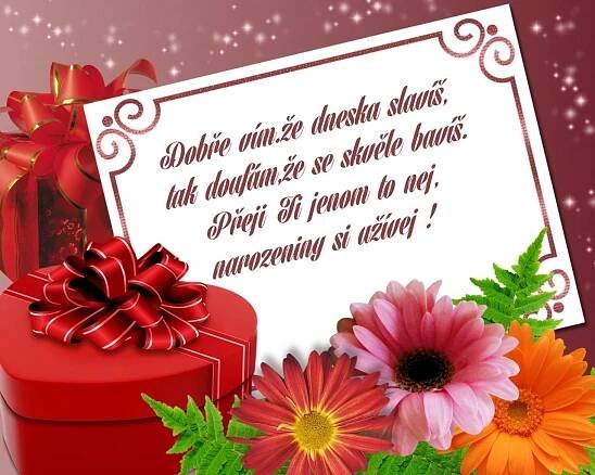 a card with flowers and a gift box