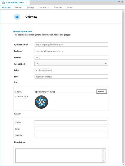 Editing the manifest element in the manifest editor