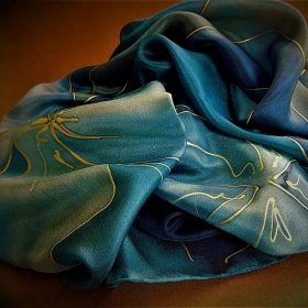 Hedvábný šál - Modrý s květy