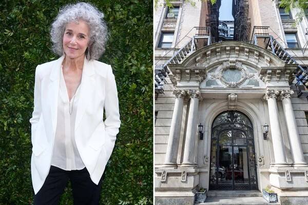Side by side of Debra Winger and exterior of her UWS building.