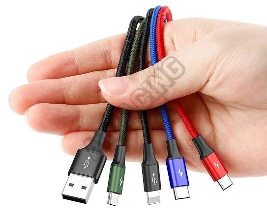 Multikabel do telefonu USB/ 4 konektory 2xUSB-C / Lightning / Micro 3,5A 1.2m | SportovniAutodoplnky.cz