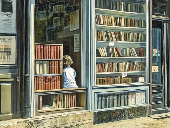 Plakát The Little Book Reader in the style of Edward Hopper