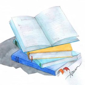 The best academic writing books symbolized by watercolor showing blue and yellow books