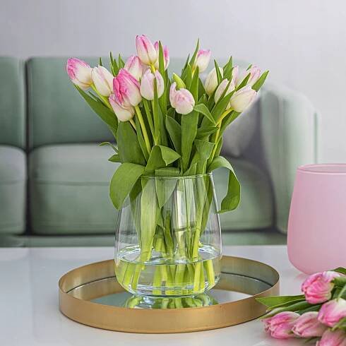 SKLENĚNÁ VÁZA Flakon na květiny Dekorace BEZBARVÁ H 17 cm OZDOBA do domu za 195.00CZK - Allegro