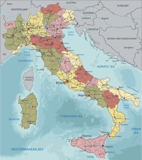 podrobná politická mapa itálie. - south rim stock ilustrace