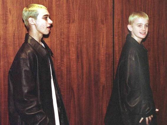 Nathan Mathers and cousin Joshua Schmitt on April 10, 2001 in Michigan. 