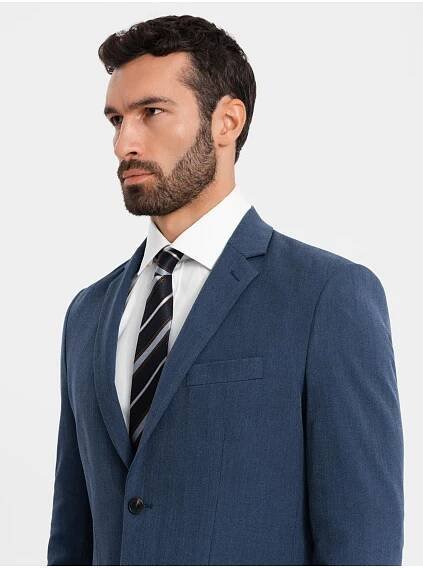 Ombre Clothing Elegantní pánská bunda SLIM FIT s rayonem - tmavě modrá V3 OM-BLZB-0135
