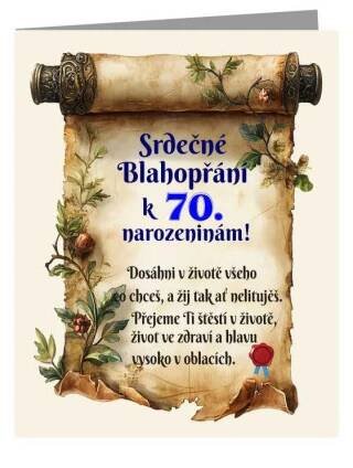 Blahopřání k 70. narozeninám s motivačním textem