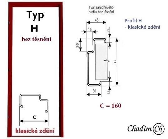 Ocelová zárubeň pro běžné zdění - typ H - profil 160