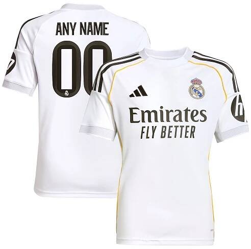 Real Madrid adidas Youth 2025/26 Home Replica Custom Jersey - White