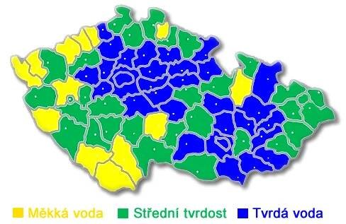 Mapa tvrdosti vody v ČR