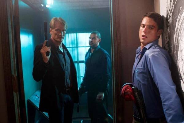 STASH HOUSE, from left: Dolph Lundgren, Jon Huertas, Sean Faris, 2012. ©After Dark Films