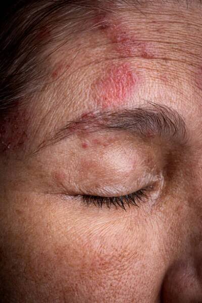 hispánská zralá žena s infekcí herpes zoster na pravé straně obličeje a očí - herpes zoster - stock snímky, obrázky a fotky