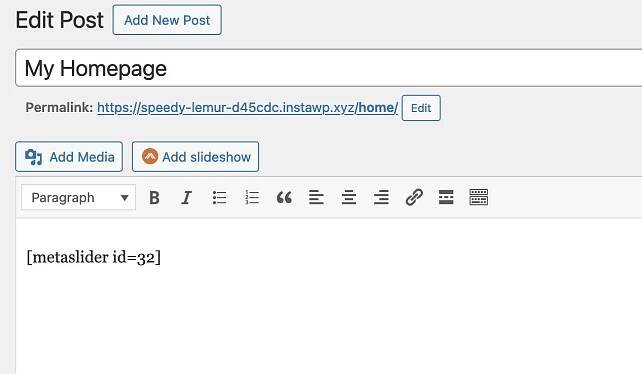 MetaSlider shortcode Classic Editor