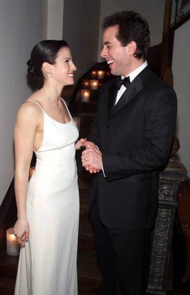 Jerry Seinfeld and Jessica Seinfeld after their wedding at Sky Studios in New York City on Dec. 25, 1999