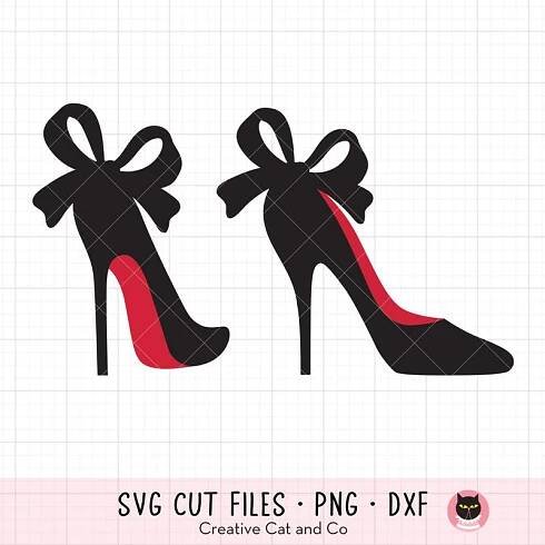 High Heels Stiletto SVG PNG Women Black and Red High Heel Shoe with Bow Svg Dxf Cut Files Png Clipart