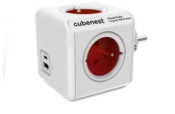 Cubenest Rozbočovač PowerCube Original USB PD 20W, 4x zásuvka + USB A+C, červená