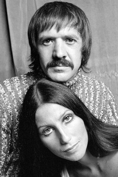 omotional portrait of married American singing and acting duo Cher (born Cherilyn Sarkisian LaPiere) and Sonny Bono