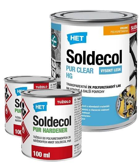 HET Soldecol PUR CLEAR HG transparentní 2K polyuretanový lesklý lak na kovové a nekovové povrchy