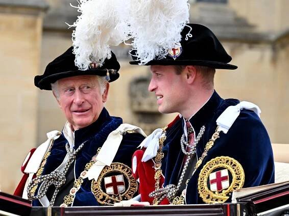 King Charles and Prince William attend The Order of The Garter service at St George's Chapel, on June 13, 2022, in Windsor, England | Source: Getty Images
