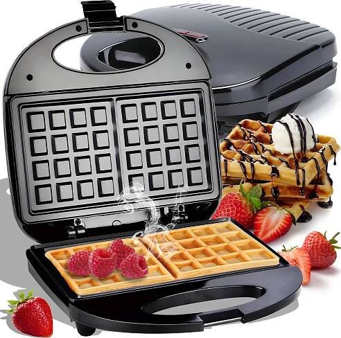 Vaflovač Dvojitý vaflovač Žehlička na vafle Sendvičovač Vaflovač s nepřilnavým pečicím povrchem 750W Belgické Vafle 220V Retoo