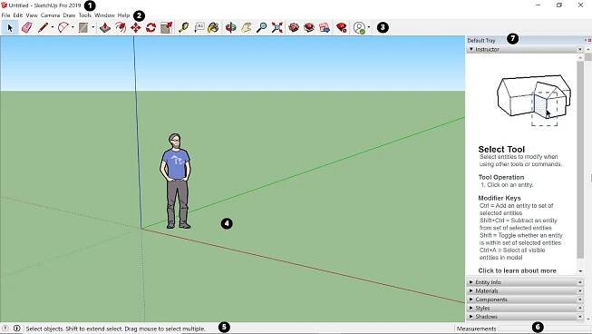 Rozhraní aplikace SketchUp ve Windows