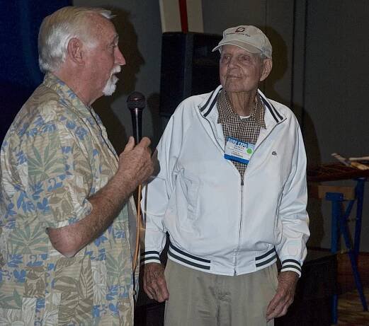 JACK “MURF THE SURF” MURPHY, ECSHOF CLASS OF 1996 WITH DUDLEY WHITMAN AT 2010 SURF EXPO. PHOTO: JOE MC GOVERN