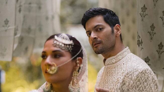 Richa Chadha and Ali Fazal wore Abu jani Sandeep Khosla for their intimate Lucknow wedding ceremony