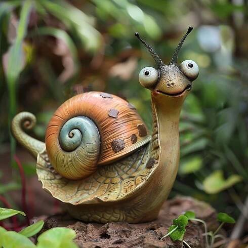a snail figurine sitting on top of a rock