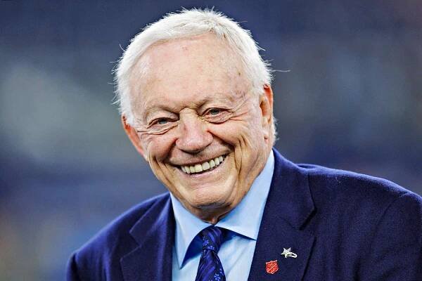 Jerry Jones on the field before a game against the Indianapolis Colts at AT&T Stadium on Dec. 4, 2022, in Arlington, Texas.