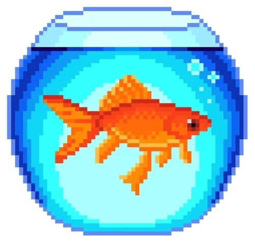Poisson rouge pixel dans le vecteur isolé Fishbowl — Illustration