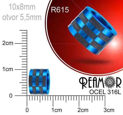 Korálek tvarovaný Reamor CHIRURGICKÁ OCEL ozn.-R615. Velikost 10x8mm otvor 5,5mm.