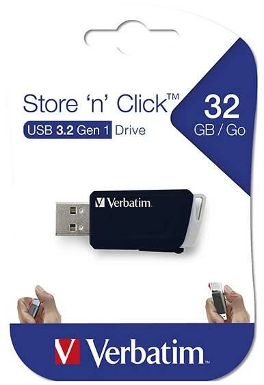 Verbatim USB flash disk, USB 3.0 (3.2 Gen 1), 32GB, Store N Click, černý, 49307, USB A, s výsuvným konektorem