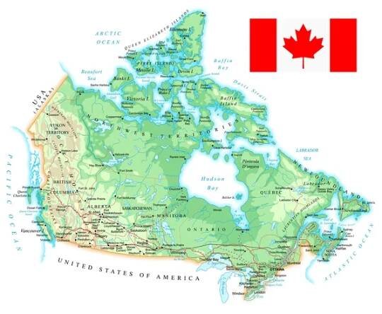Kanada - podrobná topografická mapa - ilustrace. — Ilustrace