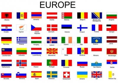 Seznam všech evropských zemí příznaků — Ilustrace