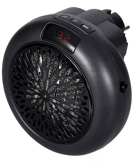 400W Electric Fan Heater, Mini Portable Round Air Heater, Ceramic Heating Element Desktop Winter Warmer, LED Display - Black
