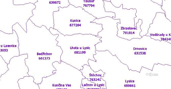 Katastrální mapa Lhota u Lysic