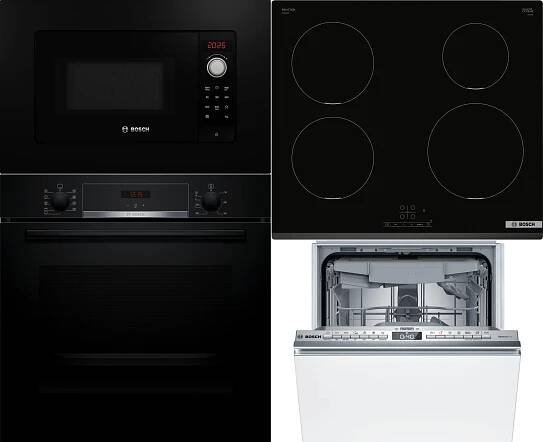 Robustní sada domácích spotřebičů BOSCH HBA534EB3 + BFL623MB3 + PIE631BB5E + SPV4HMX10E