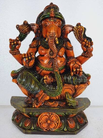 Wood Carved Ganesh idol with Wall Hanging, Wooden Ganesha, Pooja room décor, South Indian Wood Carving, Ready to Ship