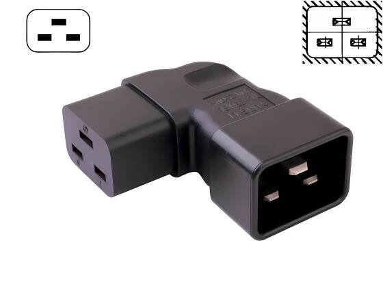 MAG-Kabel - Uhlový sieťový adaptér DINIC C19 na C20 - YL-3318L IEC 60320-C19/20 uhlovo na stranu