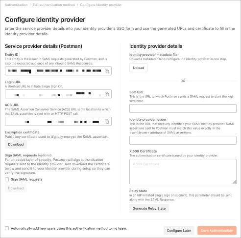 Configure identity provider details in Postman