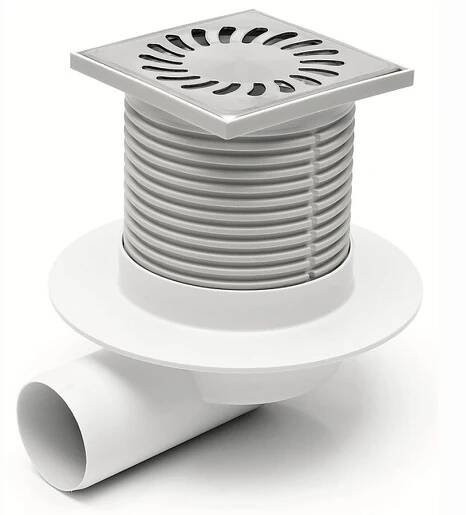 Podlahová vpusť boční DN 50 (PVB50N-L1) nerez 100x100 mm, s límcem 411L