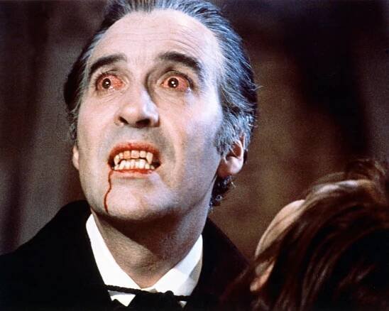 Christopher Lee as Dracula in a publicity still.