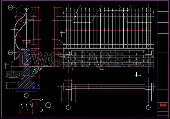 110.Gate and Fence DWG With Detailing For Free Download