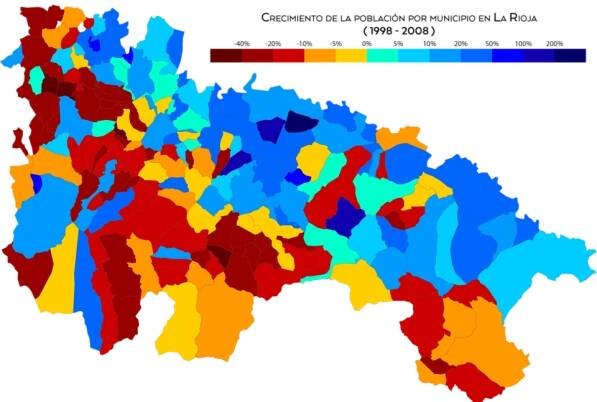 Crecimiento de población por municipio entre 1998 y 2008