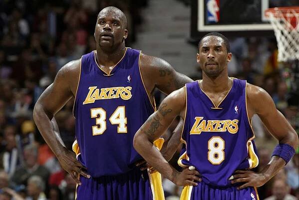 Shaquille O'Neal (left) and Kobe Bryant
