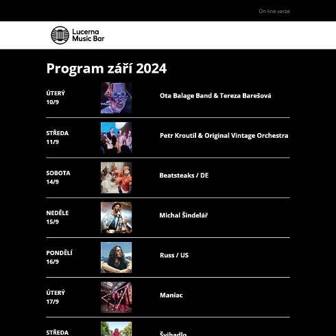 _ Program Lucerna Music Bar ZÁŘÍ 2024