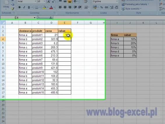 Excel 2007 PL funkcja wyszukaj.pionowo ćw1 (dopasowanie dokładne)