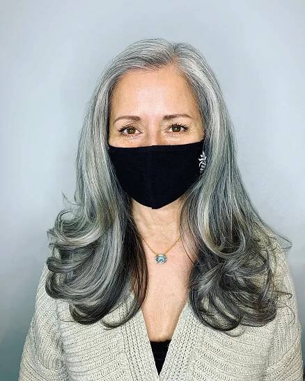 Long Salt and Pepper Hair with Balayage